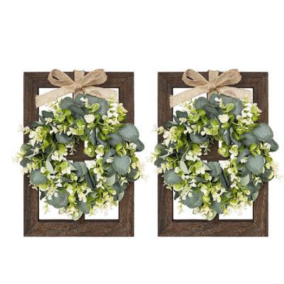 China Rustic Europe Wall Decor Window with Wreath Wood Frames Farmhouse Wall Art for Home Decorations for sale