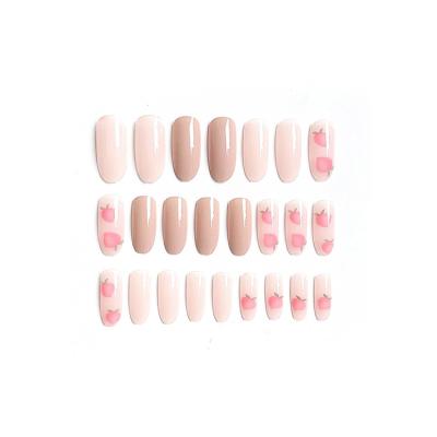 China DIY nail art X10 color ellipse shape long peach pink fake nail press on back style fake nails new design glue nail for sale