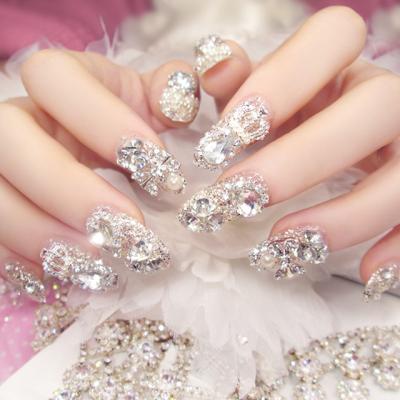 China Easy Apply Artificial Bride A36 False Nails With Glue Press On Nails Wholesale Custom Synthetic Diamond Rhinestone Large Decoration for sale