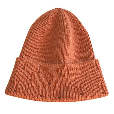 China New COMMON Adult Fashion Winter Cold Hat With Hole Knitted Wool Dome Hats Custom Embroidery for sale