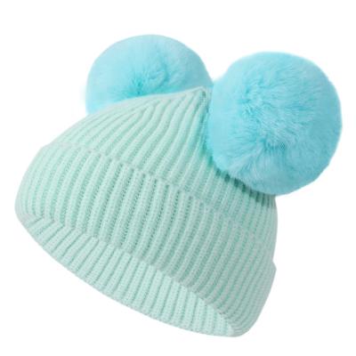 China 2021 Winter New COMMON 2021 Baby Kids Gorros Hat Pompom Pompom Beanie Hat Two Invierno Baby Kids for sale