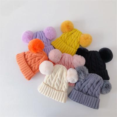 China 2021 New 2021 New Children's Winter Children's Hat Baby Gorros Hat COMMON Two-Piece Beanie Hat With Pompom for sale