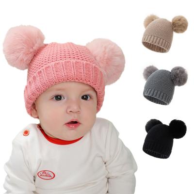 China 2021 Winter COMMON New Baby Girl's Hat Custom Cute Warm Woolen Baby Girl Hat Gorro Hats With Pom Pom for sale