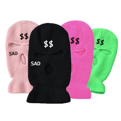 China COMMON Winter Embroidered Hat Ski Mask Three Hole Knitted Wholesale Recycled Hat for sale