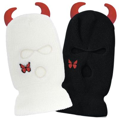 China COMMON Winter Horn Knitting Fashion Warm Wool Hat Embroidered Ski Mask for sale