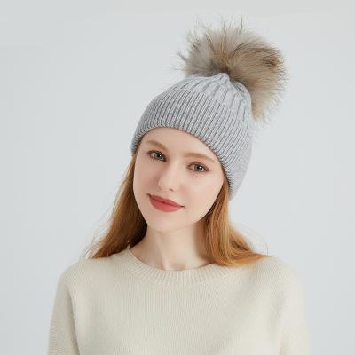 China 2021 COMMON High Quality Winter Hat Fashion Rabbit Wool Ladies Beanie Pom Pom Poms Striped Hats for sale