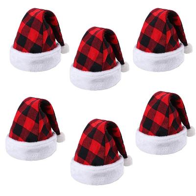 China 2021 Outdoor Activities Christmas Ornament Black And Red Checked Bobble Santa Hat for sale