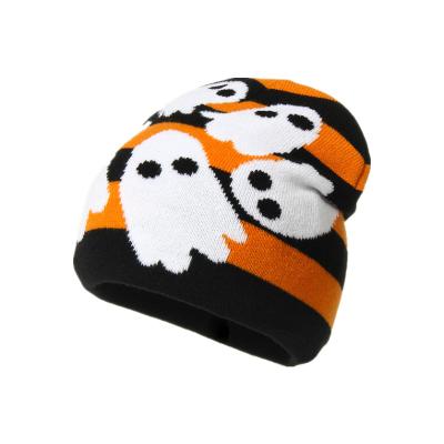 China Outdoor Activities Jacquard Maple Leaf Knit Hat Christmas Ornament Wool Hat Funny Halloween Ghost Cold Beanie for sale