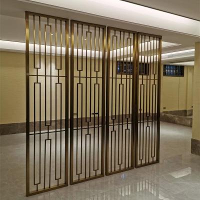 China New Classic/Postmodern Residence Interior Decorative Gold Brushed Metal Partition Wall Stainless Steel Room Divider Screen for sale