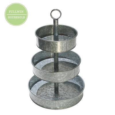 China Sustainable Metal Galvanized High Quality 3 Tiers Wedding Cake Stands Round Shape Fruit Serving Tray for sale