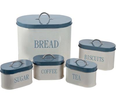 China 5 Set Metal Powder Coated Kitchen Storage Box Tea Sugar Coffee Canister Bread Bin Viable Black SE for sale