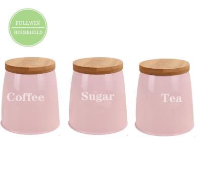 China Galvanized 3 Metal Canister Coffee Tea Sugar Food Storage Box Trash Bin Food Container Tin Jar Jug Kitchen Tableware Set Viable for sale