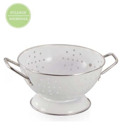 China Viable Metal Galvanized Fruit Basket Colander Kitchen Washing Round Shape With Punch Hole Enamel Metal Base Coloful Handle for sale