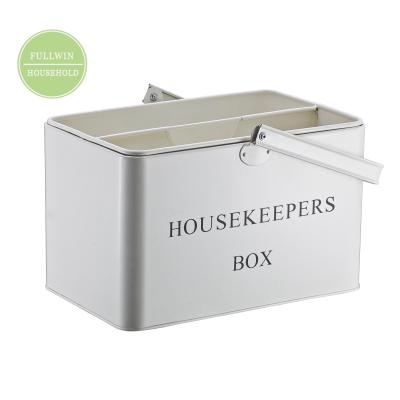 China Portable Storage Tin Tool Bin Chest Metal Viable Hot Selling 2 Tier Garage Cabinet With Handle Housekeepers Box Tool Cleaning Trolley for sale