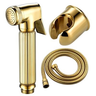 Китай Sefl-Cleaning Premium Brass Bathroom Diaper Bidet Faucet Sprayer Shiny Gold Handheld Toilet Set продается