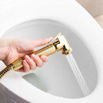 China Without The Needle Travel Bidet Sprayer Shiny Gold Kit With Flexible Hose And Holder for sale