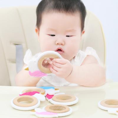 China Modern Design Kids BPA Free Non-Toxic Non-Toxic Teething Toys Wooden Silicone Teether Wooden Ring for sale