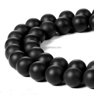 China DIY Jewelry Making Wholesale Matte Black Onyx Gemstone Beads for diy Bracelets 6mm-10mm Frosted Black Onyx Agate Loose Gemstone Round Beads for sale