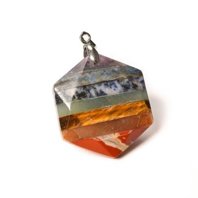 China Attractive New 7 Chakra Healing Stone Pendants for Women Hexagonal Flat Reiki Meditation Seven Chakra Gemstone Pendants Gift B-228-6 for sale