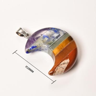 China Attractive New Arrival 7 Chakra Healing Stone Pendants for Women Moon Shape Reiki Meditation Seven Chakra Gemstone Pendants Gift B-228 for sale