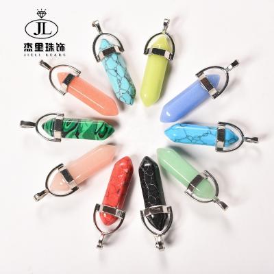 China Natural Mateiral Wholesale Quartz Pendulum Hexagonal Column Crystal Pendant Point Double Pointed Quartz Pendant Stone Beads Natural Stone Pendant for sale