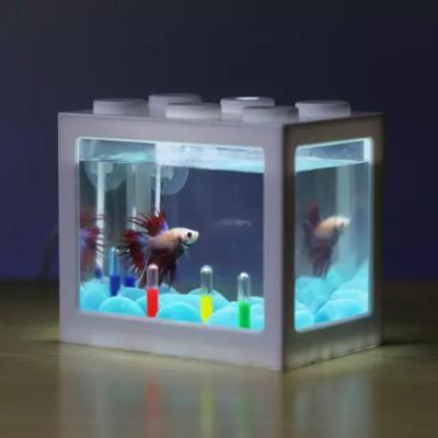 China Best Viable Fish Cylinder Rumble Fish Cylinder Mini Aquarium Building Block Fighting Aquarium for sale