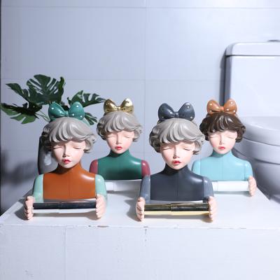 China Toliet Bathroom Paper Towel Rack Girl Tissue Holder Hand Made Black for sale