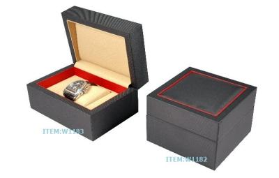 China Black Wooden Watch Boxes with Red Frame outside top and kidney pillow inside for sale