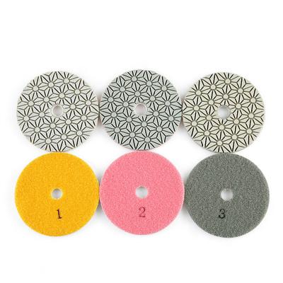 China 3 Step Easy Resin Ganite Diamond Polishing Pads Flexible Engineered Stone Marble Three Step Polish Pad for sale