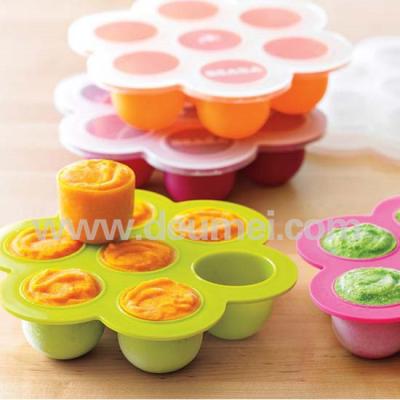 China Flexible Freezer Safe Silicone Baby Food Container/Silicone Ice Tray With Clip-On Lid for sale