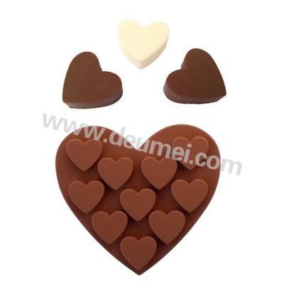 China 10 Cavities High Grade Heart Shape Silicone Chocolate Mold For Valentine's Day for sale