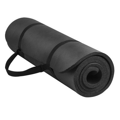 China NBR Non Slip Customized Logo Black NBR Fitness Mat Pad 10Mm Thick Yoga Mat With Strap for sale