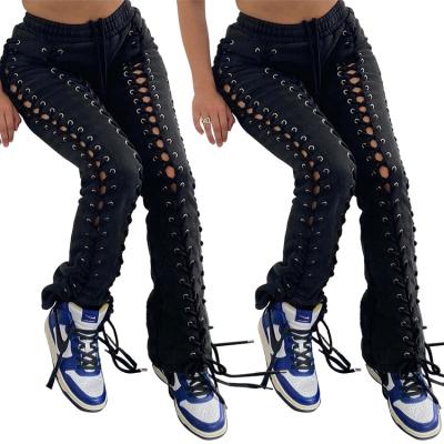 China BN7207-Trendy Breathable Eyelet Drawstring Pierced Pants for sale