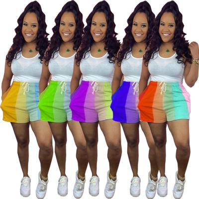 China QUICK DRY tracksuits ladies BNCQ133 2021 summer fashion pocket casual rainbow stripe shorts for women for sale