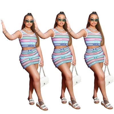 China 2021 Anti-Static Two Piece Women Sport Dresses Summer Short Sets For Ladies 2 Women Two Piece Mini Skirt With Split for sale