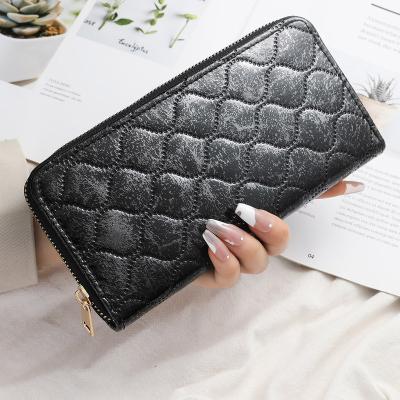 China New Waterproof Women's Long Wallets Trim Leather Lady Border Wholesale Zipper Waterproof Retro Wallet for sale