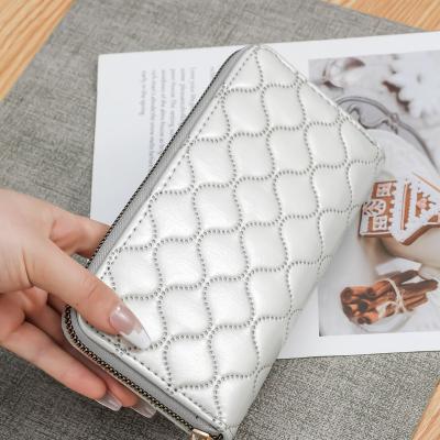 China Double Zipper Ladies Waterproof Single Wallet Products Long Grab Bags Women Purse Stone Pattern Large Capacity PU Wholesale Bags for sale