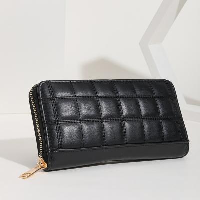 China Waterproof Black Simple Women's Phone Bag Zipper Card Holder Mesh Leather Long Coin Purse for sale