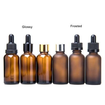 China Gift & Wholesale 15ml/20ml Craft Amber Glass Empty Tincture Dropper Bottles For Essential Oil Frosted Bottle With Dropper Top for sale