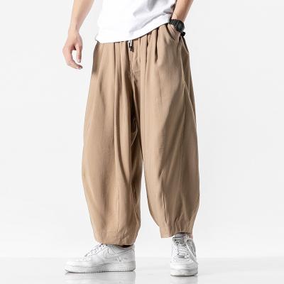 China Anti-wrinkle Summer Large Chinoiserie Cotton Linen Casual Pants Japanese Retro Loose Bloomers Solid Color Straight Wide Leg Pants for sale