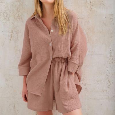 China QUICK DRY Wholesale Plain Breathable Lounge Wear Oversize Turn-down Collar  Pajama Workout Loungewear Suits  shorts suit for women for sale