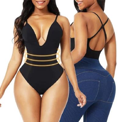 China Anti-Bacterial Shapershark Factory Women Deep V Convertible Bra Thong Shapewear Backless Invisible Push Up  Slimming  gym bodysuit for women for sale