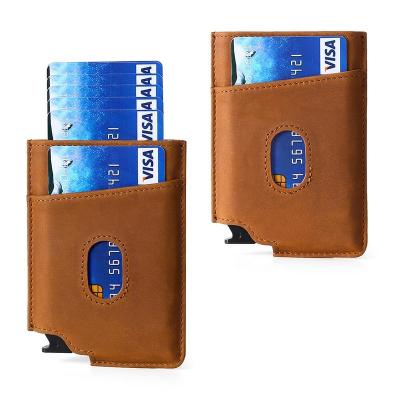 China thin & Minimalist Wholesale Custom RFID Blocking Genuine Leather Slim Wallets Men Leather Pop Up Wallet for sale