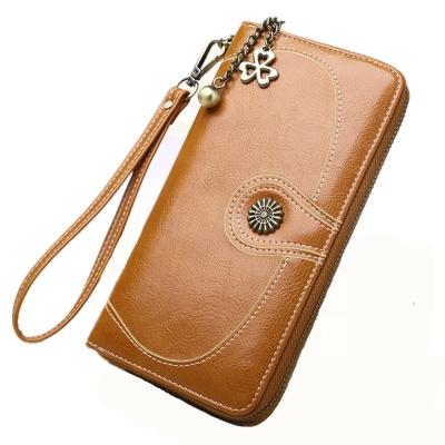 China Hot-selling Anti-theft Vintage PU Leather Women's Wallet Long Ladies Purse Credit Card Wallet With Zipper Pocket for sale