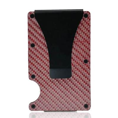 China RFID Blocking Red Minimalist RFID Carbon Fiber Card Wallet Slim Debit Card Holder With Money Anti RFID Clip Metal Card Holder Wallet for sale