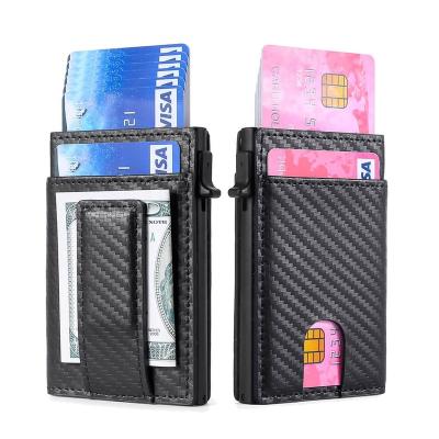 China thin & 2020 Newly Developed Minimalist RFID Blocking Slim Wallet Credit Card Case With Money Clip Card Holder Pop Up Leather RFID Card Wallet for sale