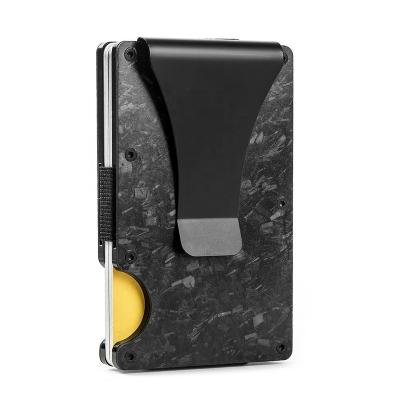 China RFID Blocking RFID Forging Slot Small Stone Pattern Metal Card Holder Wallet Aluminum Clip Wallet Carbon Fiber Men's Money Clip Wallet for sale