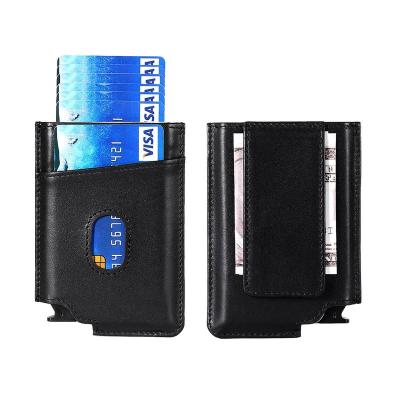 China thin & 2020 Newly Developed Minimalist RFID Blocking Slim Wallet Credit Card Case With Money Clip Card Holder Pop Up Leather RFID Card Wallet for sale