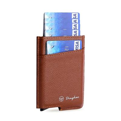 China thin & Minimalist RFID Automatic Credit Card Holder Wallet With Money RFID Magnetic Clip Noise Blocking Credit Cards Case Wallet Up Slim Wallet Men for sale