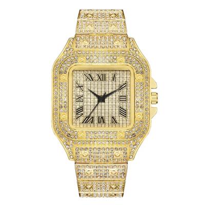 China Hip Hop Fast Pattern Delivery Men Chronograph Square Dial Anniversary Diamond Watch For Gift Roman Iced Out Quartz Watches for sale